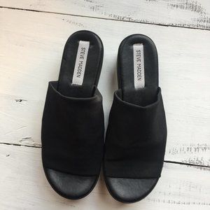 STEVE MADDEN Slinky Made Black Wide One Strap Platform Slides Sandals Size 8